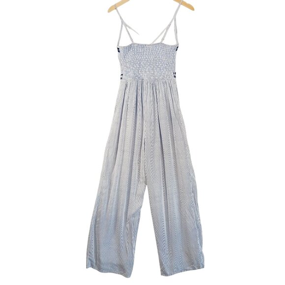 Japana, Palazzo Jumpsuit, S, Blue & White Stripe, Spaghetti Straps, Navy Trim - Picture 6 of 15
